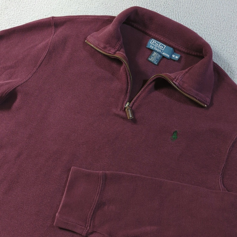 Polo Ralph Lauren Quarter Zip Pullover Mens Medium Burgundy Ribbed Cotton